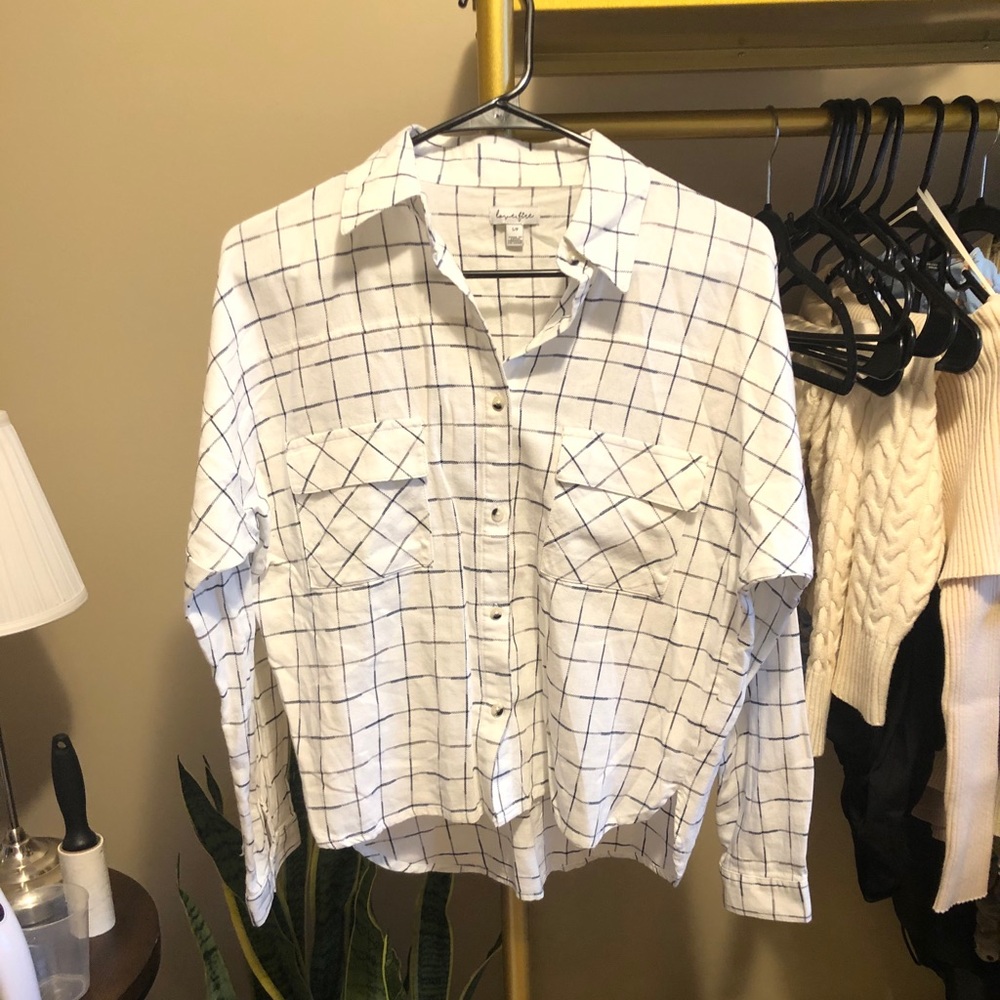 Love, fire plaid white poplin top